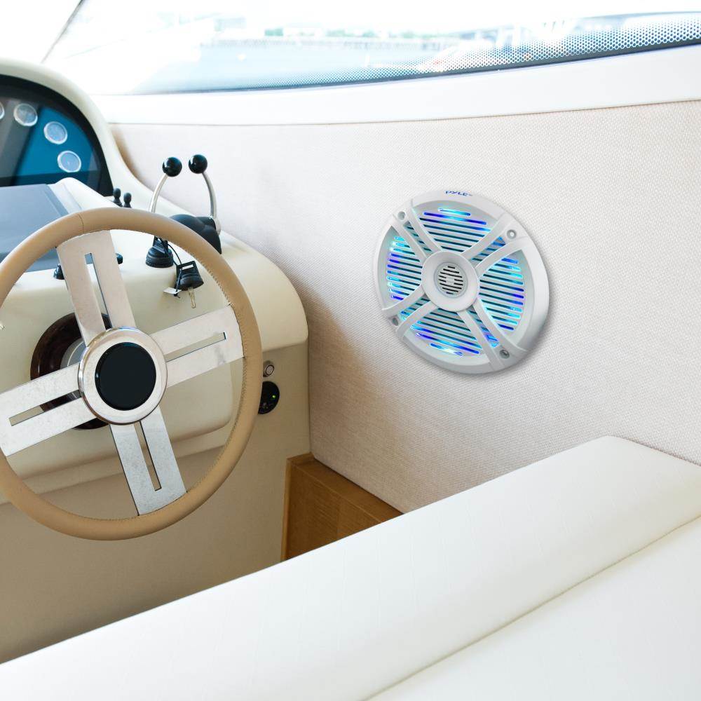 2) Pyle PLMRX68LEW 6.5 Inch 250 Watt Marine Boat LED Light White Speakers (Pair)