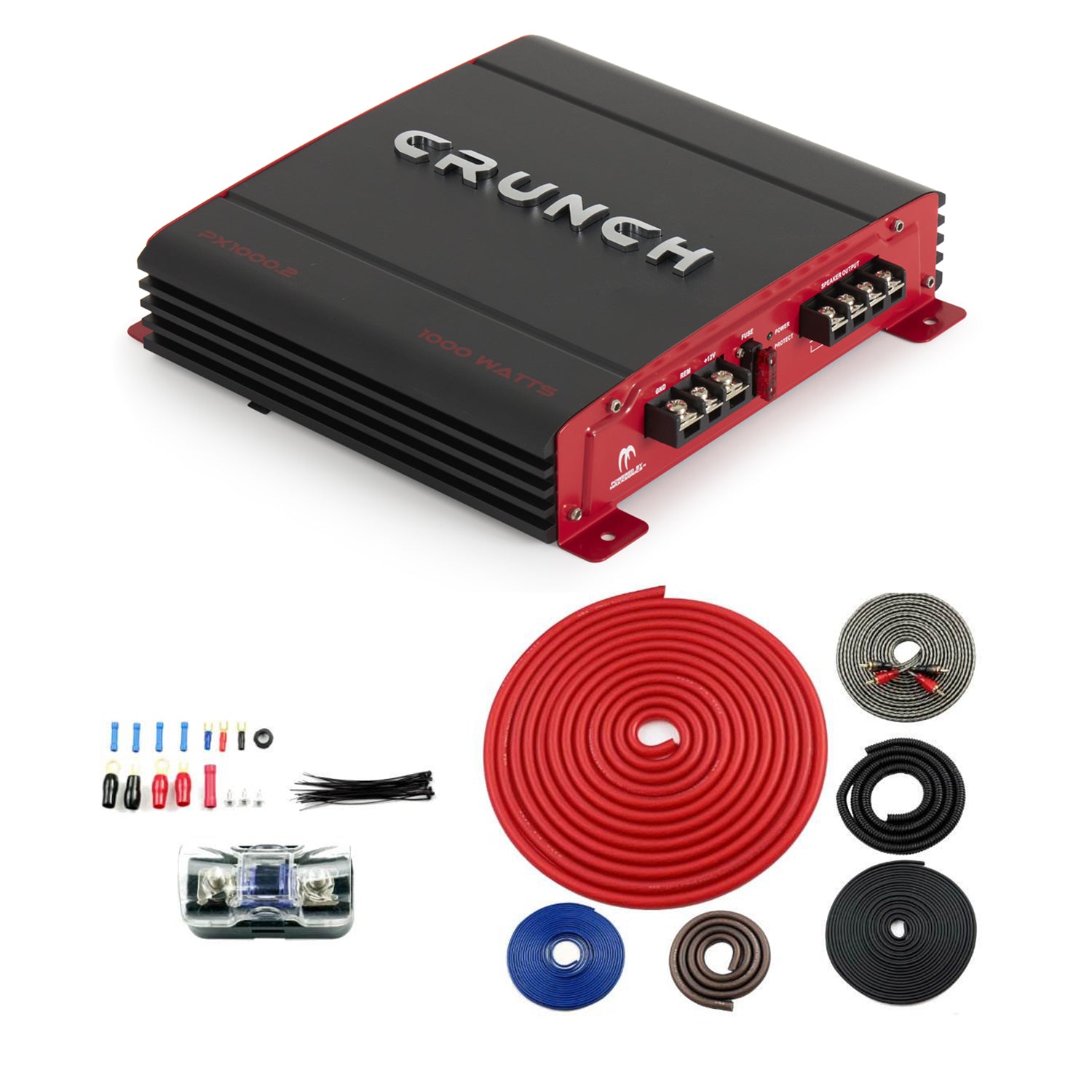 Crunch PX-1000.2 2 Channel 1000 Watt Amp A/B Class Amplifier + 4 Gauge Kit