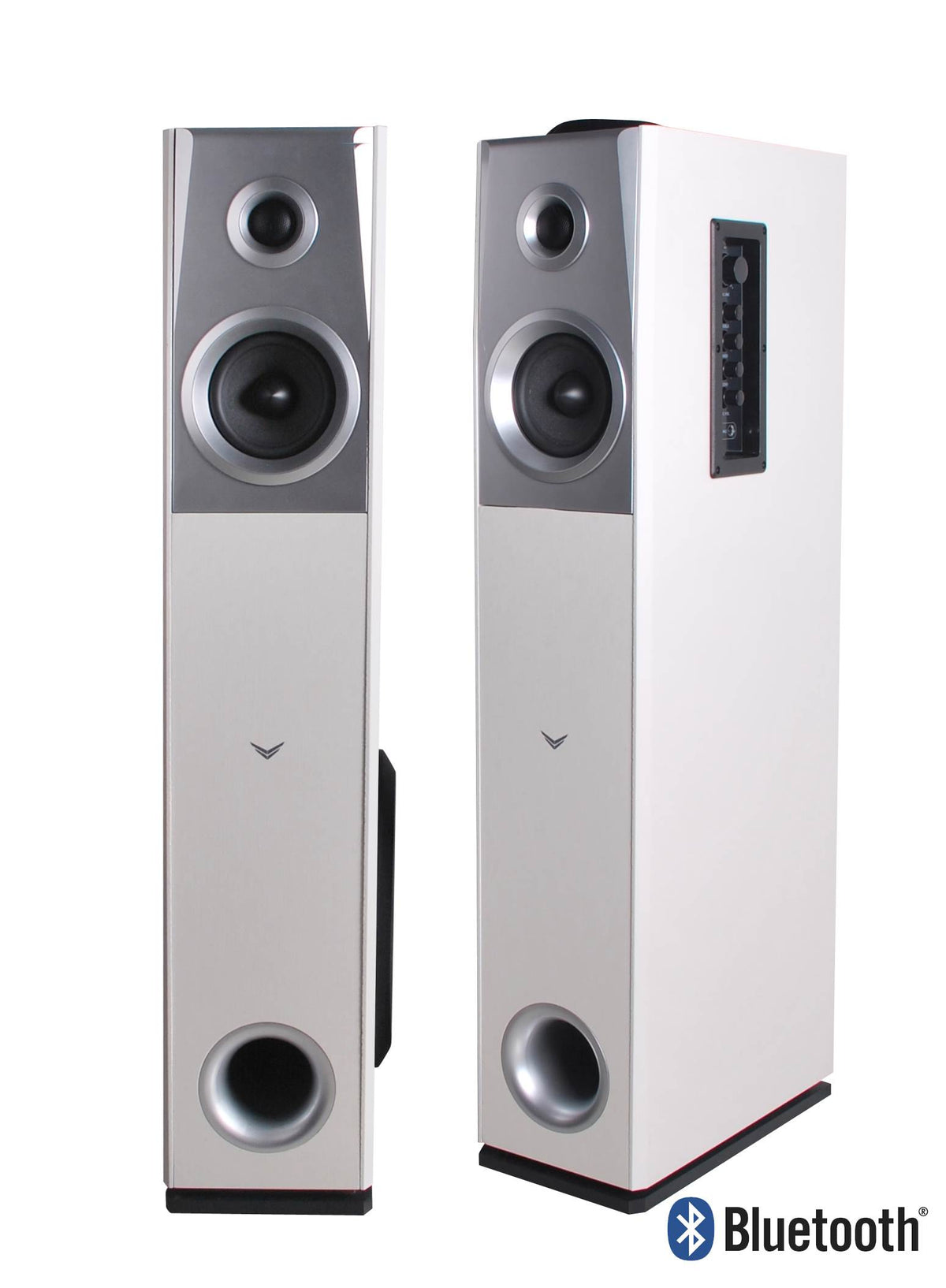 White Wood Floorstanding Powered Home Bluetooth FM Radio TowerSpeaker (Open Box)