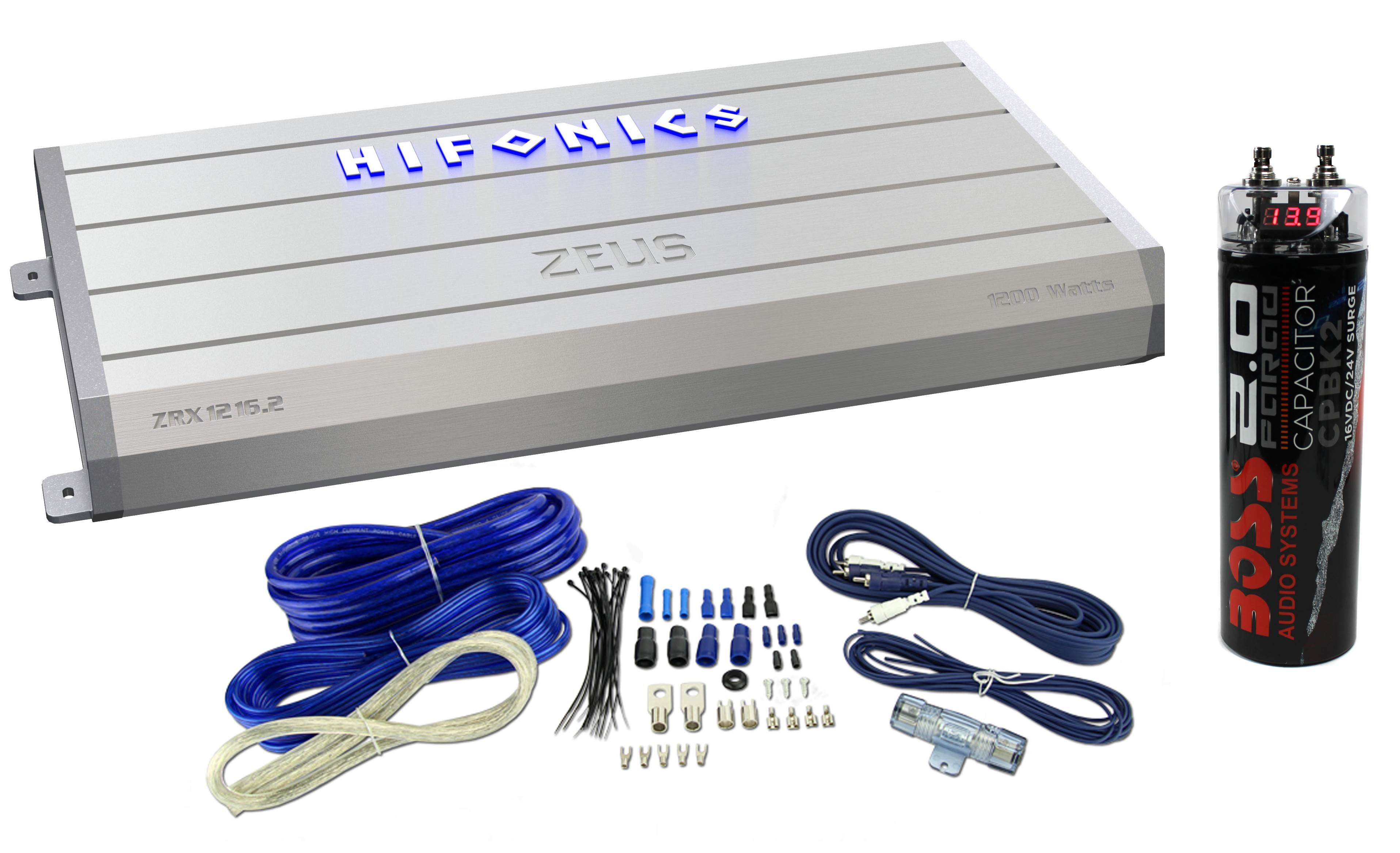 Hifonics Zeus 1200 Watt 2-Channel Car Stereo Power Amplifier + Wiring Kit + Cap
