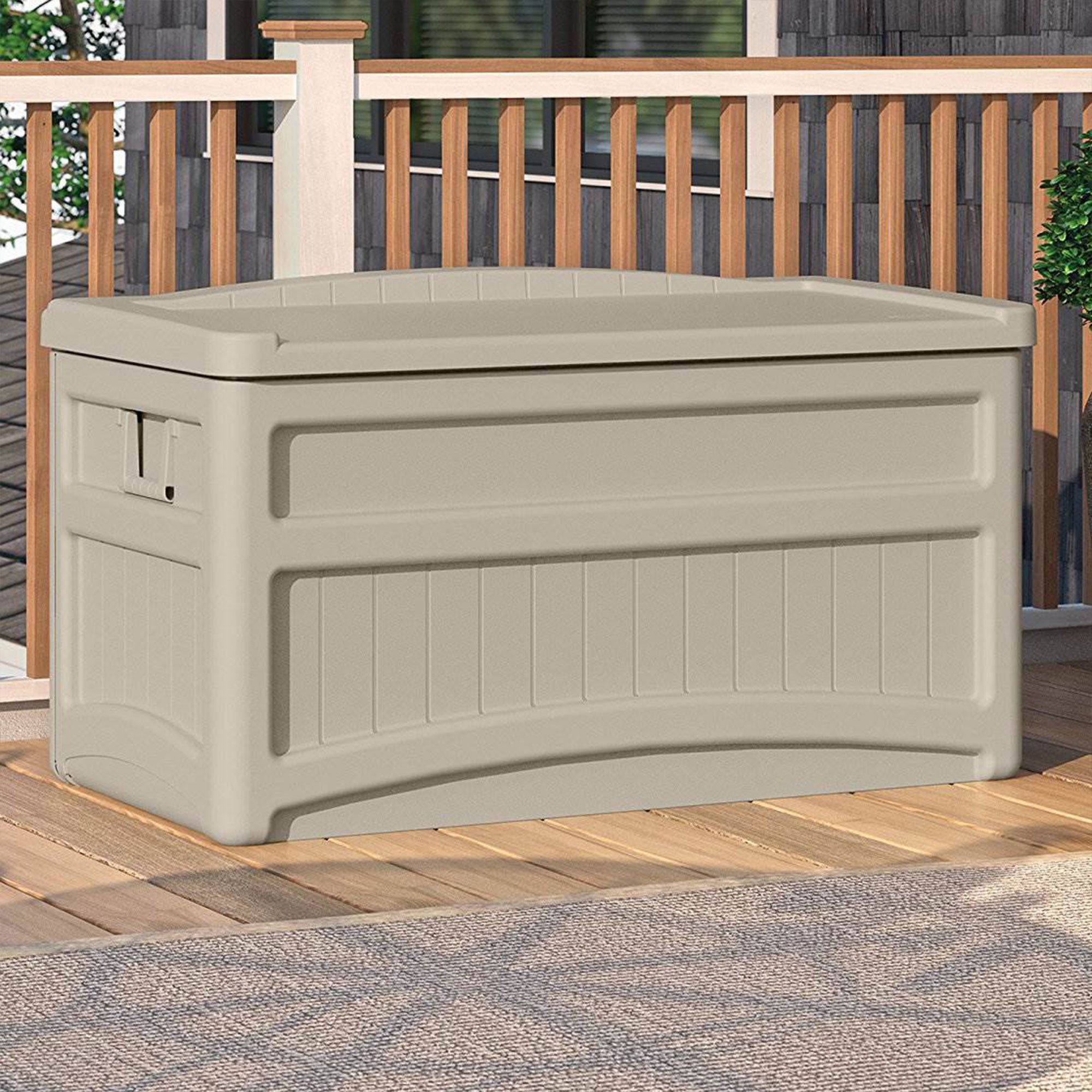 Suncast 73 Gallon Capacity Resin Patio Storage Deck Box with Seat, Taupe (Used)