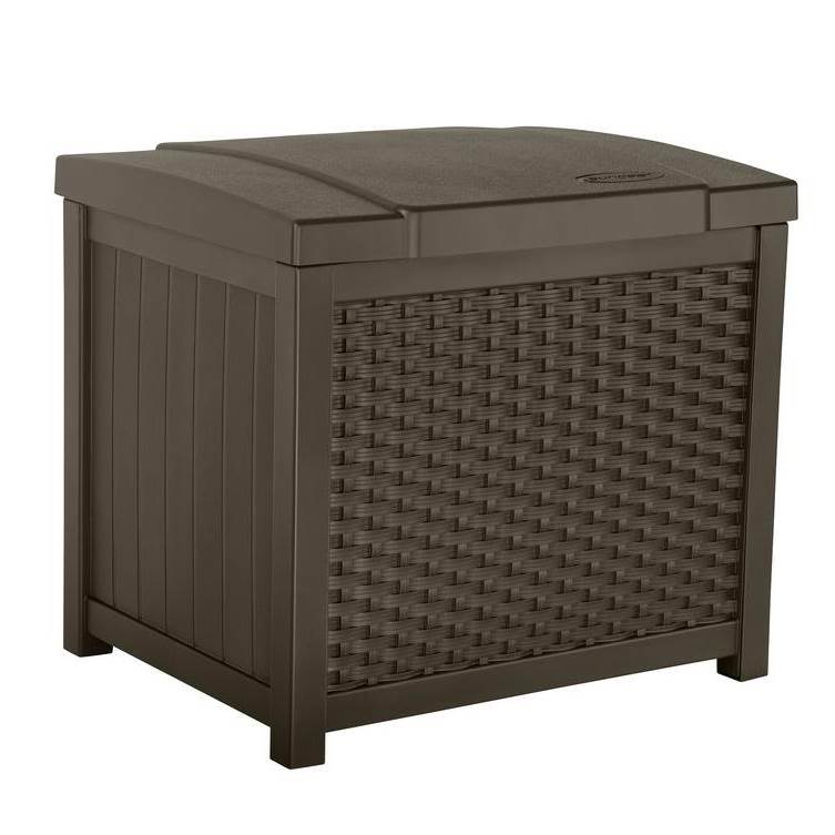 Suncast 22 Gallon Wicker Resin Outdoor Storage Deck Box & Seat | Java (Open Box)
