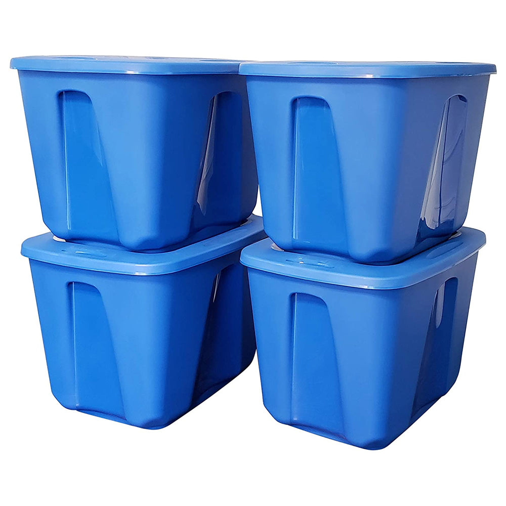 Homz 18 Gallon Standard Plastic Storage Container with Secure Lid, Blue, 4 Pack - VMInnovations