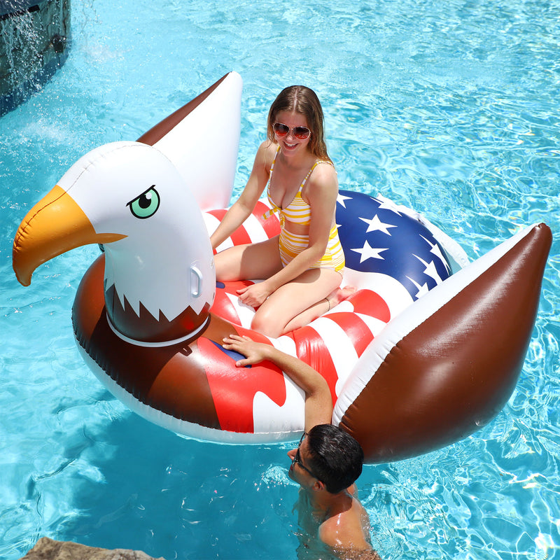 2) Giant Rideable Patriotic American Bald Eagle Inflatable Pool Float (Open Box)