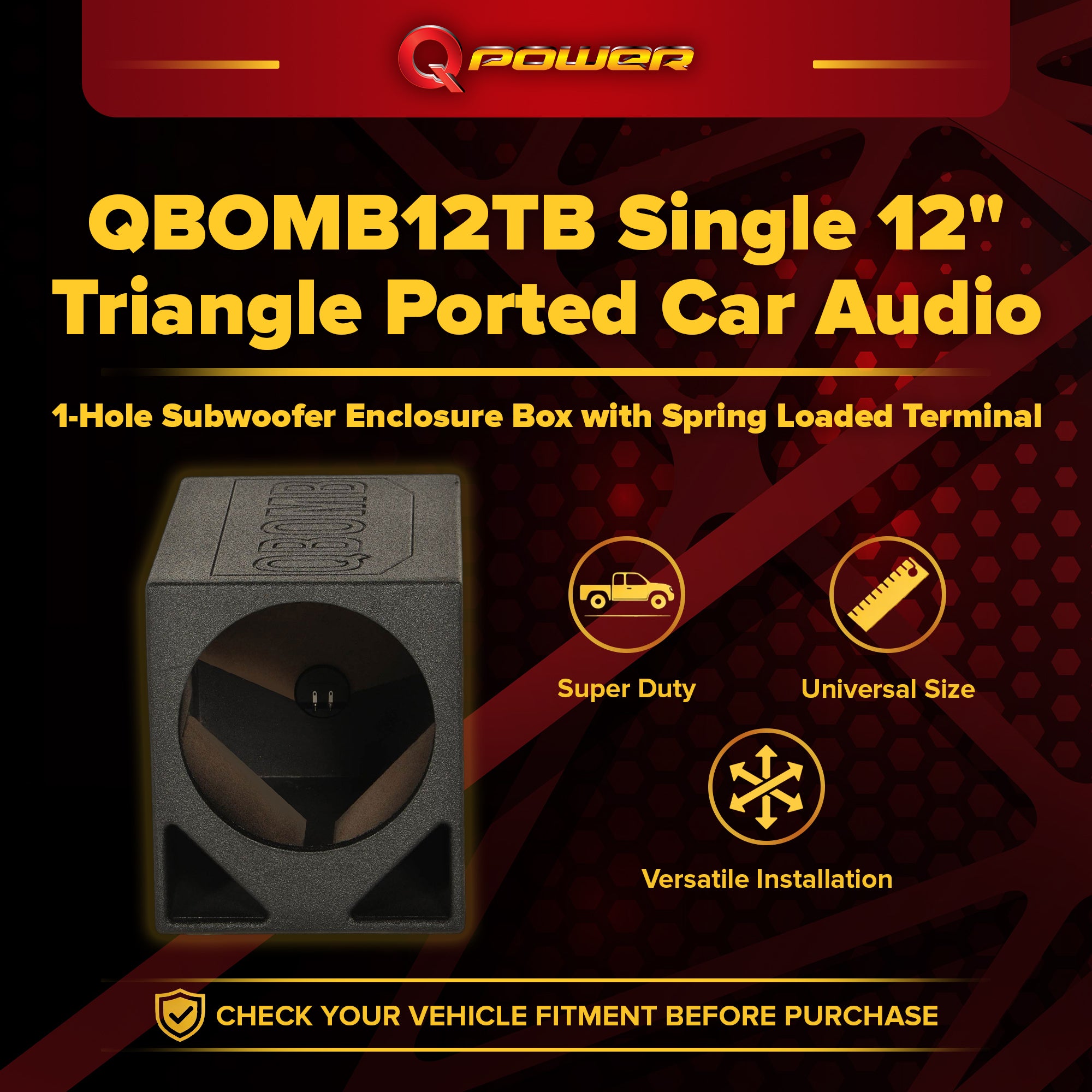 Q Power QBOMB12TB Single 12" Triangle Ported Car Audio Subwoofer Box Enclosure - VMInnovations