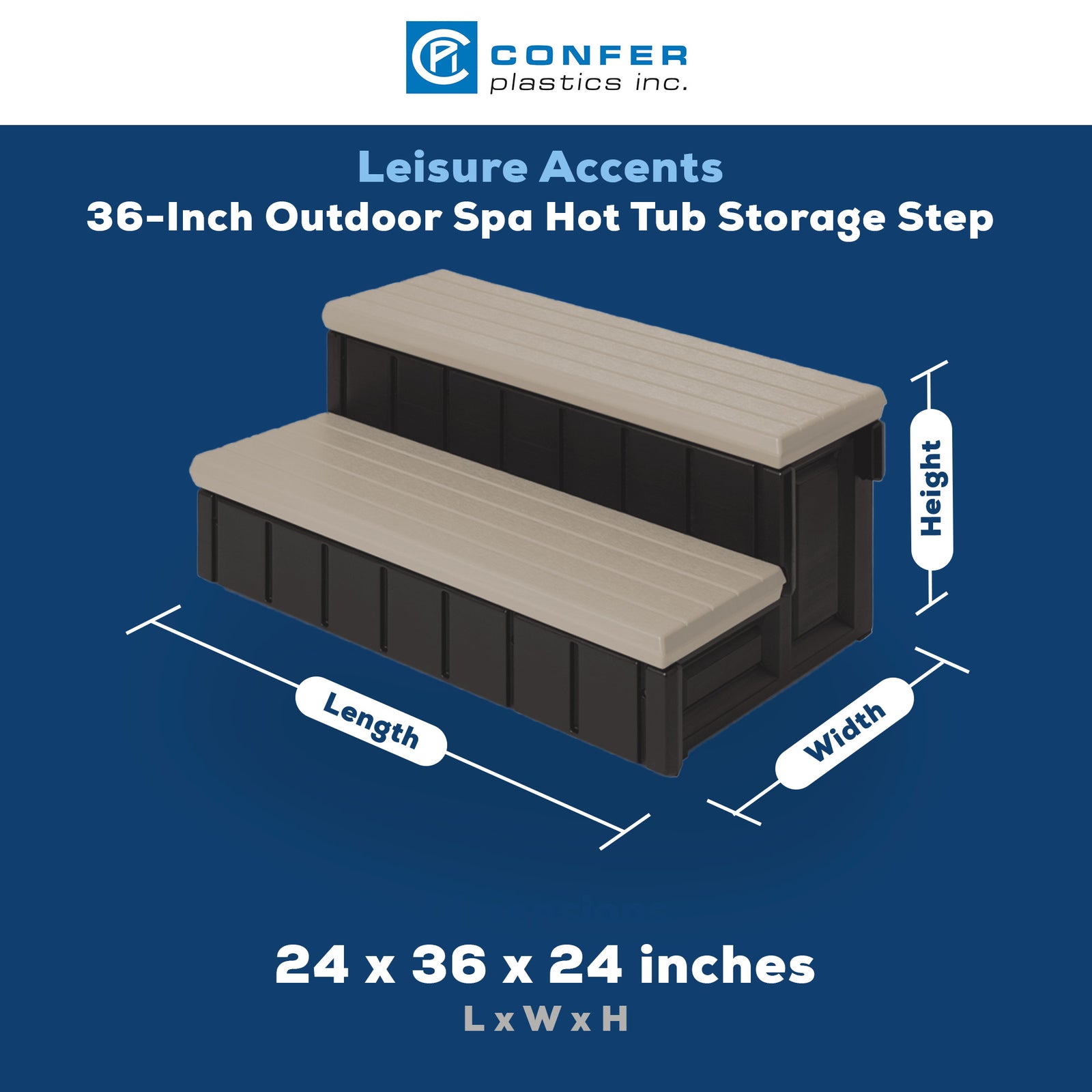 Confer Plastics Leisure Accents Outdoor Spa Hot Tub Storage Steps, Portobello - VMInnovations