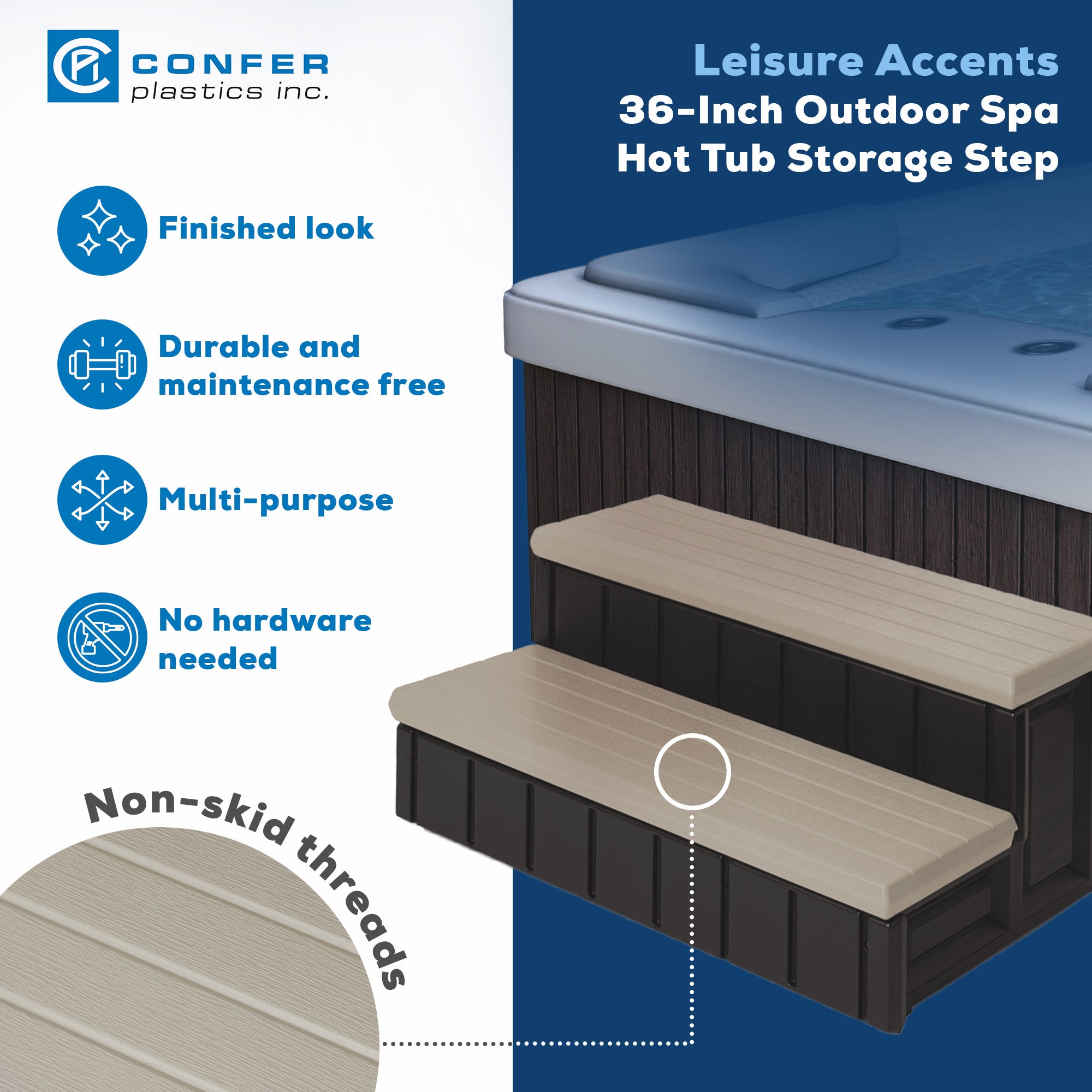 Confer Plastics Leisure Accents Spa Hot Tub Storage Steps, Portobello (Used) - VMInnovations