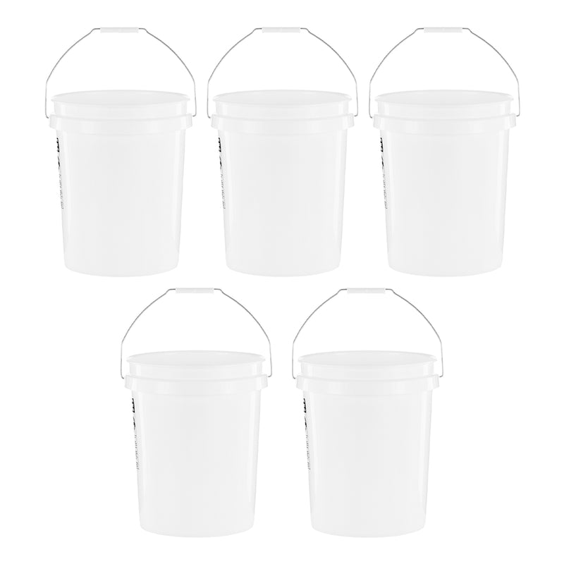 United Solutions 5 Gallon Utility Plastic Bucket with Handle, White (5 Pack)