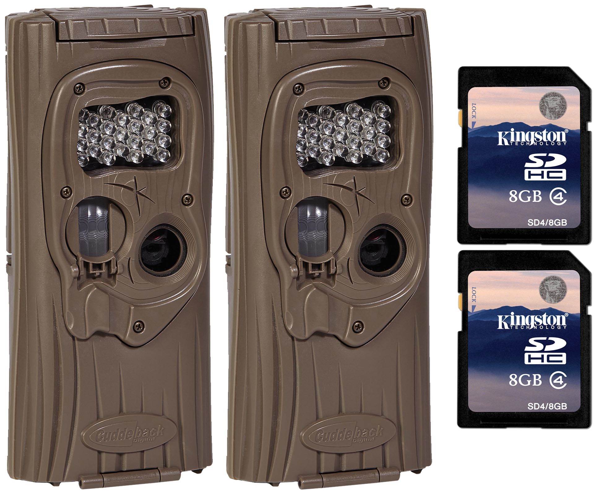 (2) CUDDEBACK F2 IR Plus 1309 Infrared Trail Game Hunting Cameras + SD Cards