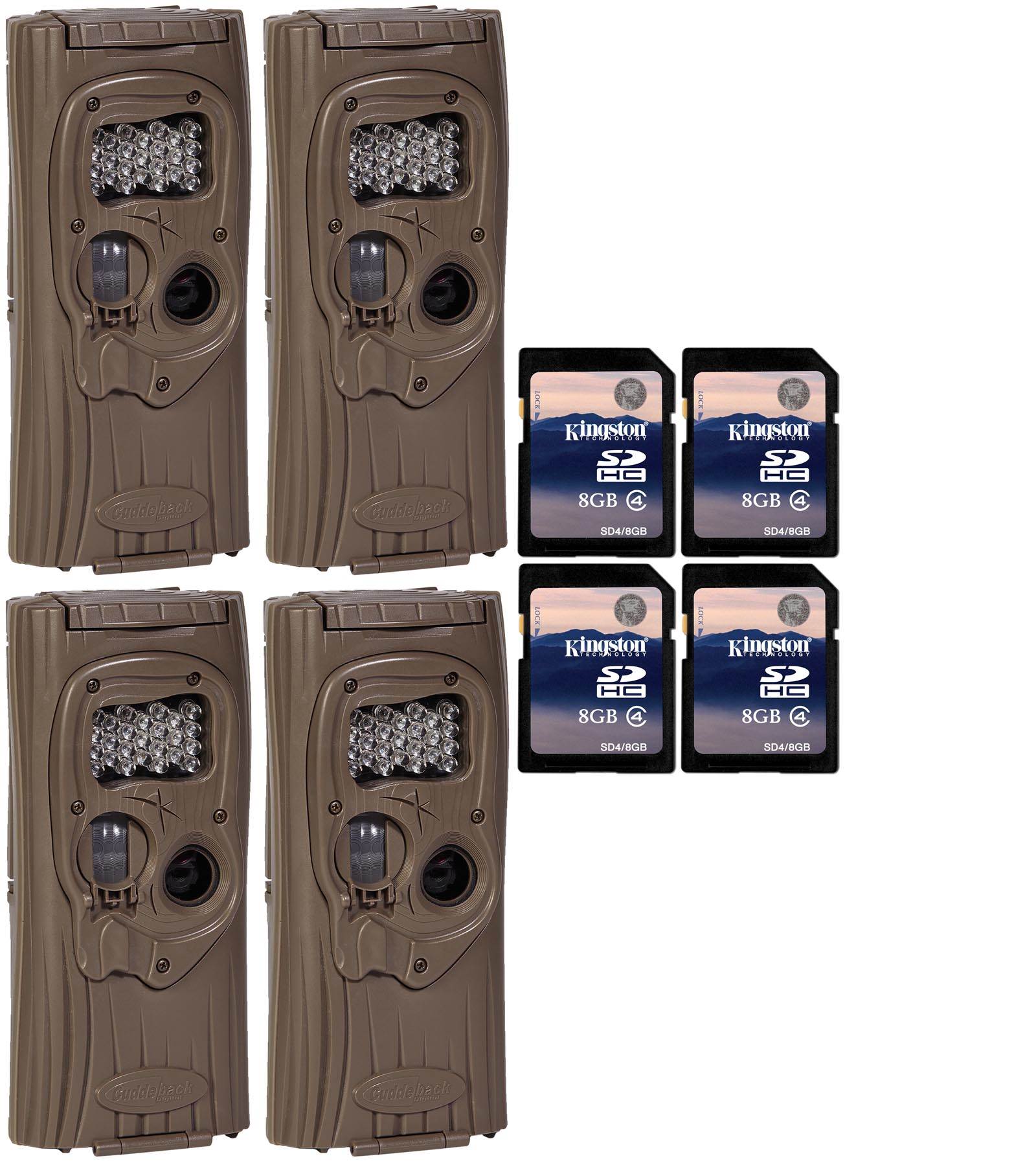 (4) CUDDEBACK F2 IR Plus 1309 Infrared Trail Game Hunting Cameras + SD Cards
