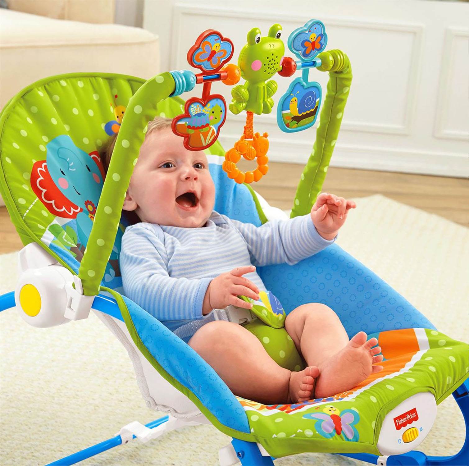 Fisher-Price Deluxe Infant-to-Toddler Rocker Bouncer, Elephant Friends | BGB00