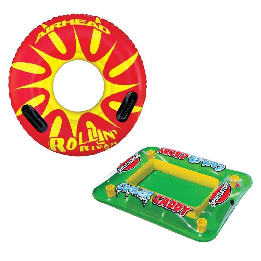 Airhead Rollin' River Inflatable Float Tube w/ Sportsstuff Drink Cooler Caddy