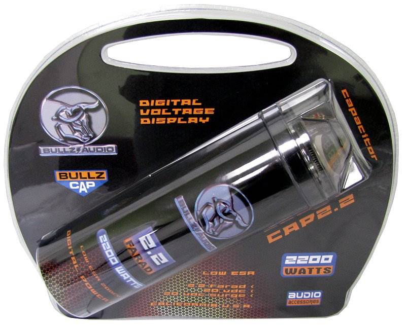 Bullz Audio BCAP2.2 Farad Capacitor + EPAK4B 4 Gauge Amp Wiring Kit BGE4BB Combo