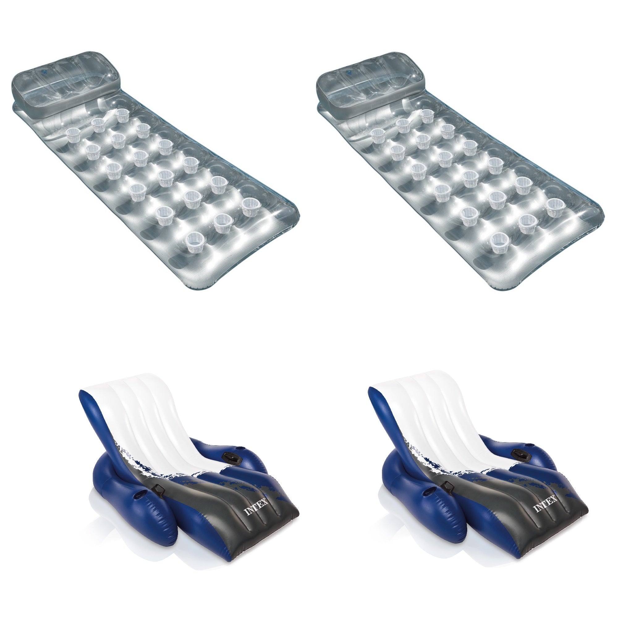 Intex French Mattress Float (2 Pack) and Pool Recliner with Cup Holders (2 Pack) - VMInnovations
