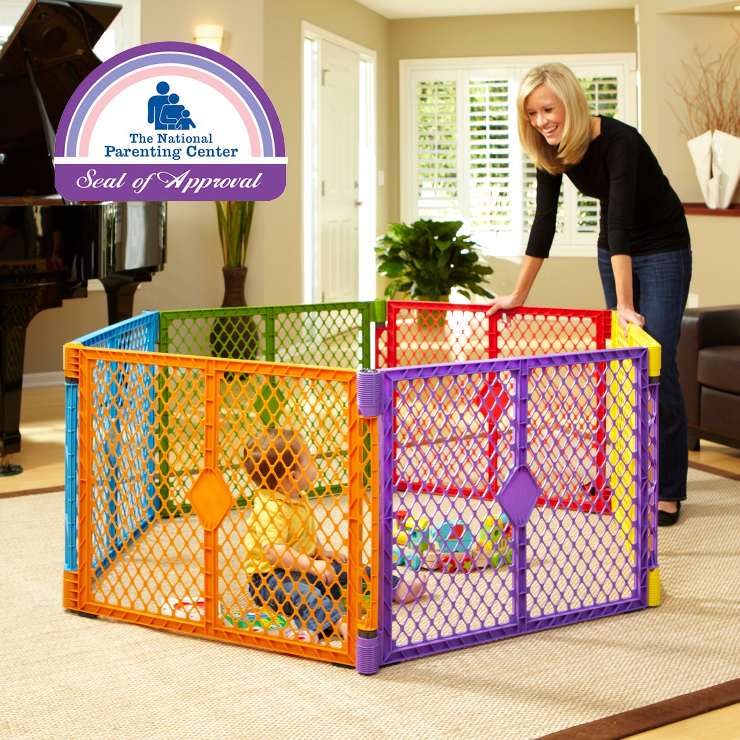 North States Color 6-Panel Superyard Baby/Pet Gate + Folding ABC Baby Play Mat - VMInnovations