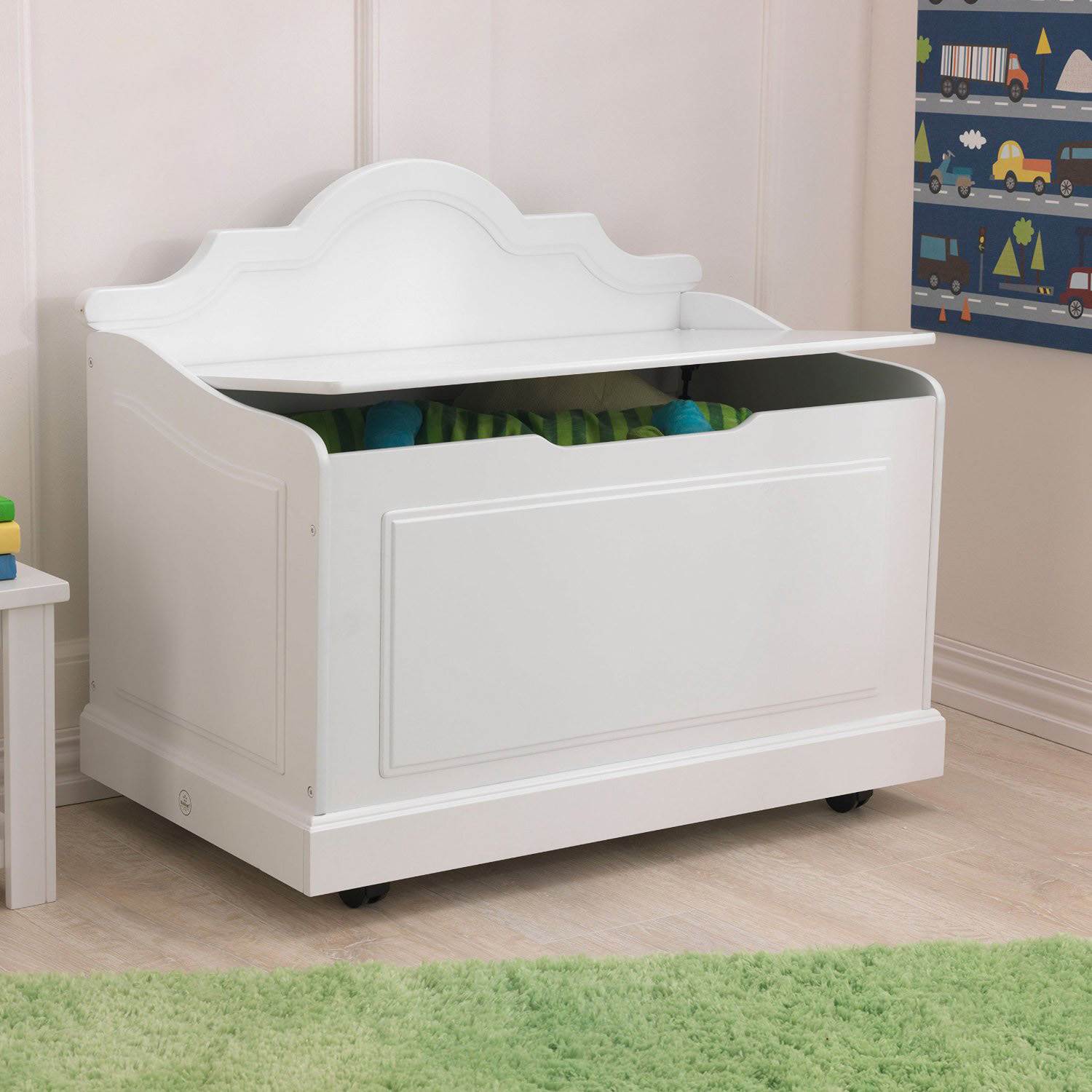 KidKraft Raleigh Kids Wooden Toy Box Chest and Bench, White 14972 (Open Box)