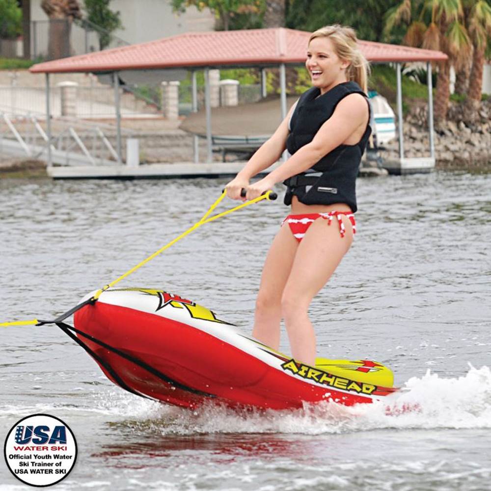 Airhead Big EZ Ski Inflatable Water Skiing Training Towable Tube w/ 60' Tow Rope