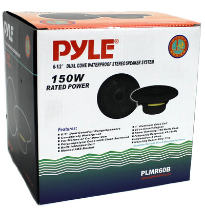 Pyle PLMR90UW Bluetooth Marine ATV USB/Aux Receiver + 2) 6.5" PLMR60B Speakers
