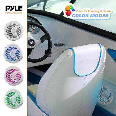 Pyle PLMR91US 4-Inch Gauge Marine Bluetooth ATV Receiver + 4) 6.5" LED Speakers