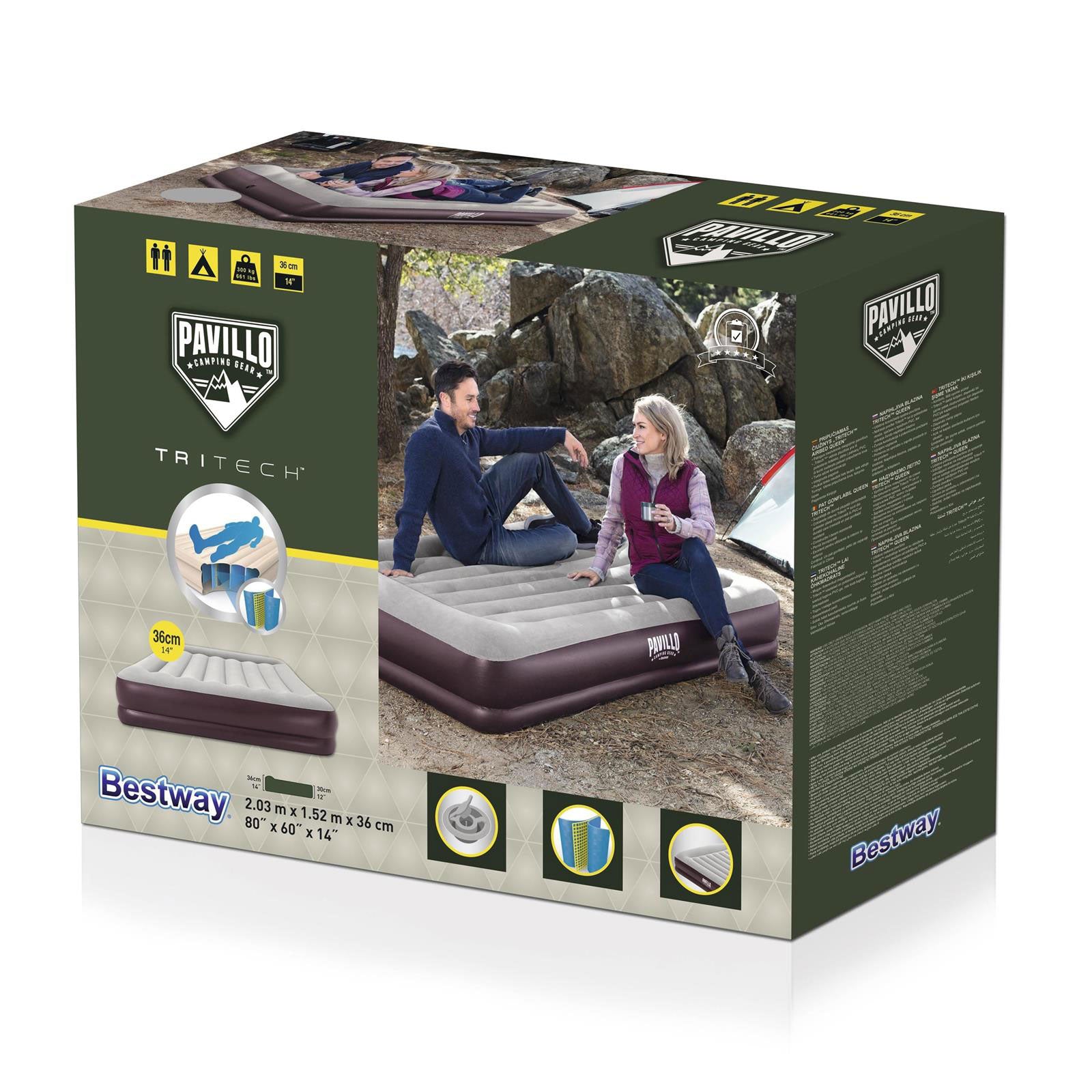 Bestway Tritech Inflatable Queen Air Mattress with Electric Pump, Maroon (Used) - VMInnovations