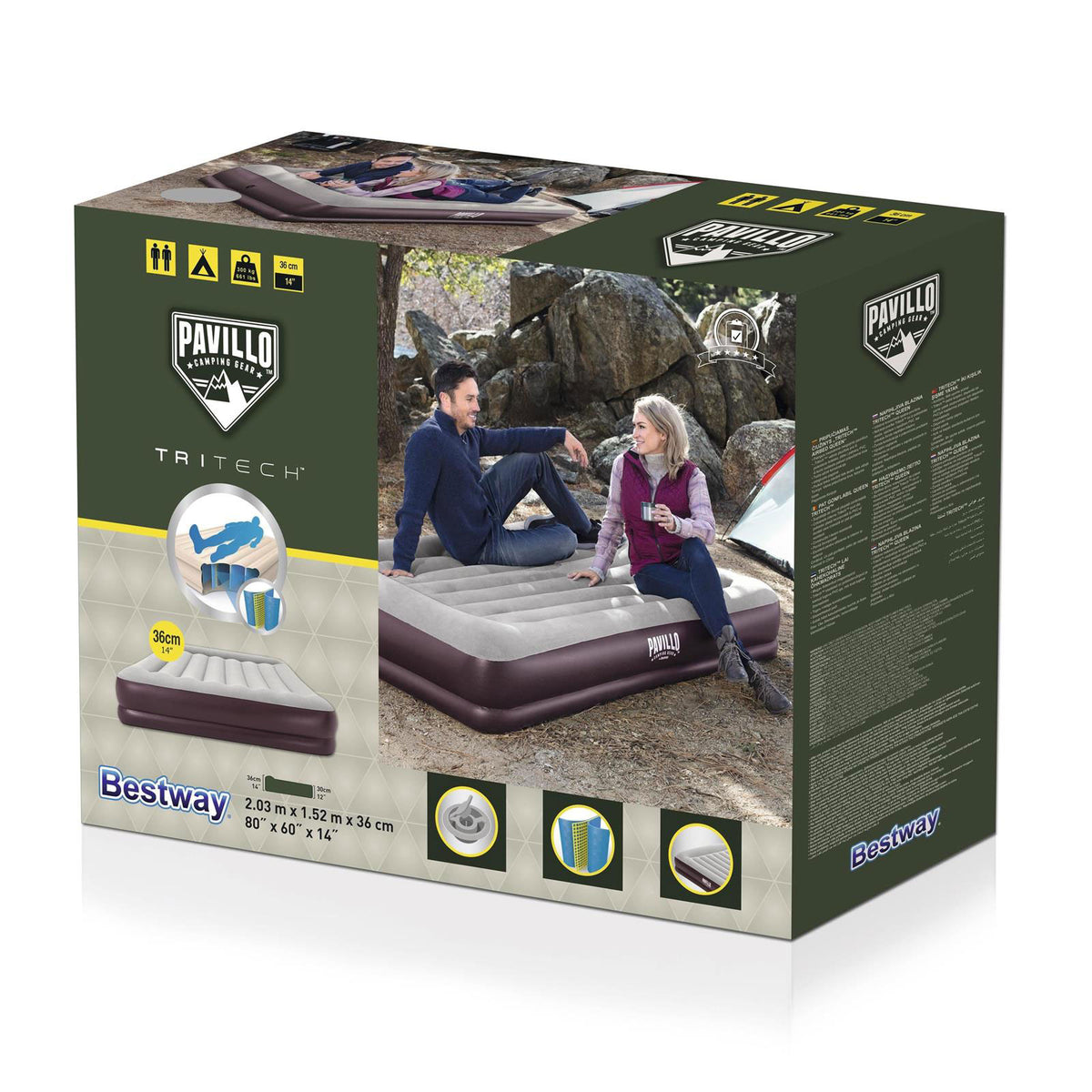 Bestway Pavillo Tritech Inflatable Queen Air Mattress with Electric Pump, Maroon - VMInnovations