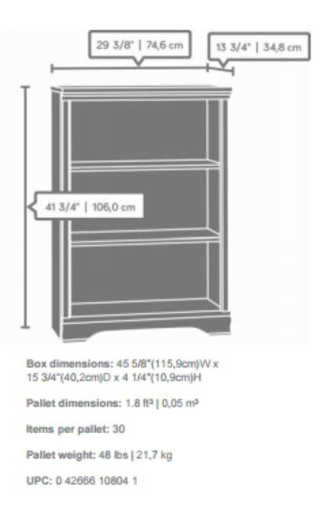 Sauder Furniture Carolina Estate 3-Shelf Adjustable Bookcase | Cherry (Open Box)