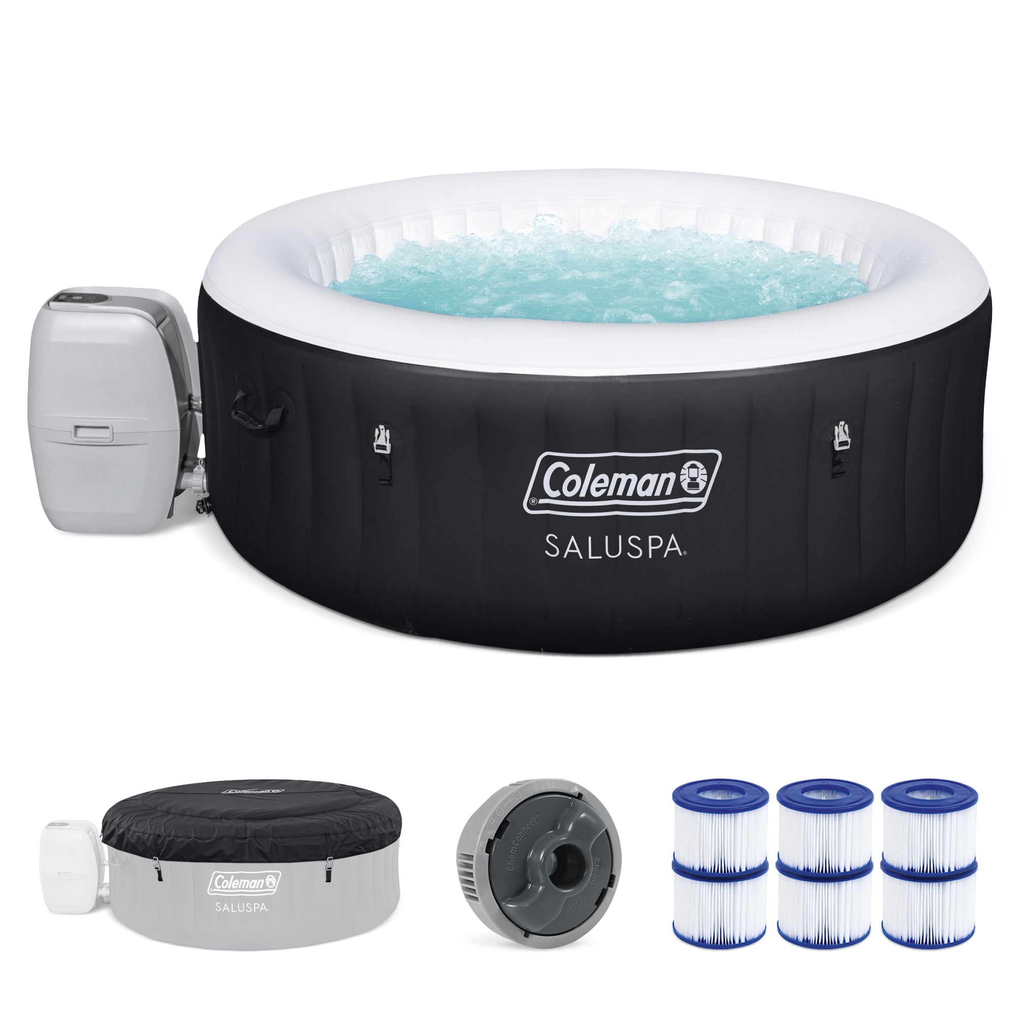 Coleman SaluSpa 4 Person Inflatable Hot Tub Spa with 3 Filter Cartridge Refills