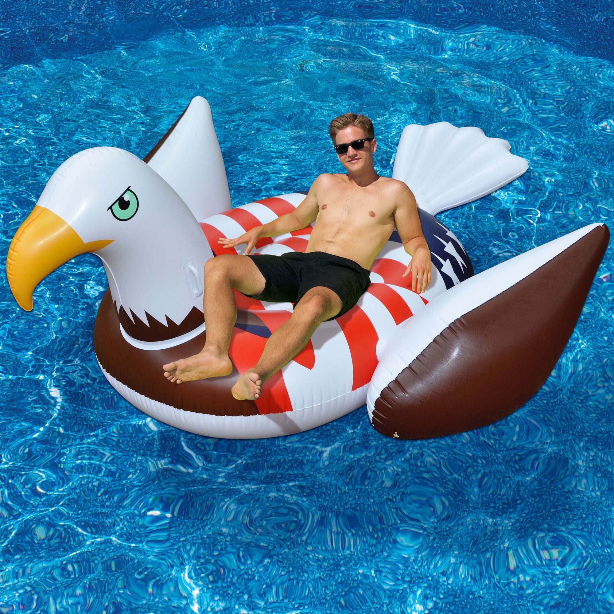 Swimline Patriotic American Bald Eagle Inflatable Pool Float w/ 110V Air Pump - VMInnovations