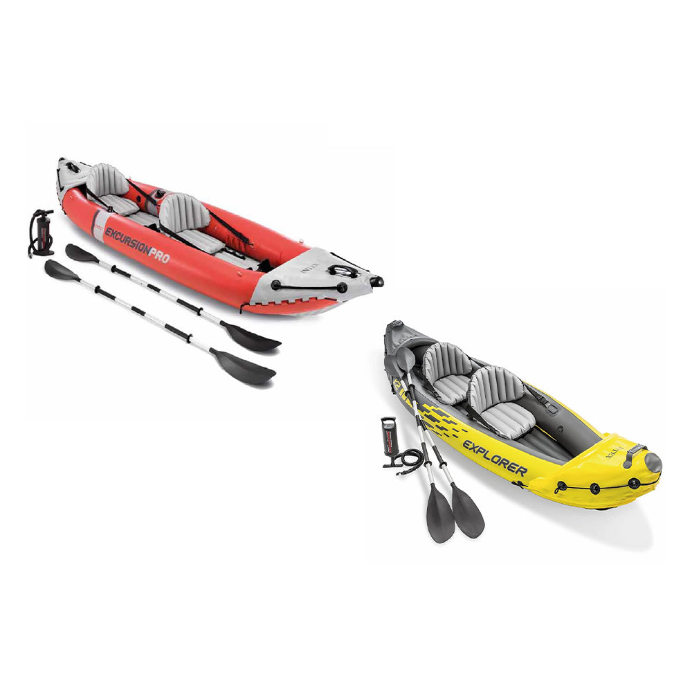 Intex 2 Person Vinyl Kayak w/ Oars & Pump & 2-Person K2 Kayak w/ Oars Air Pump - VMInnovations