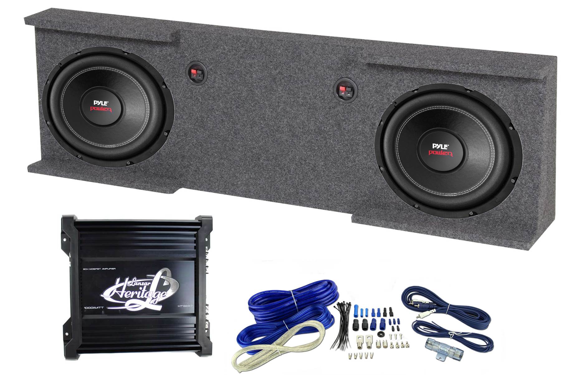 GMC Chevy Crew Cab 07-13 Box + 2) Pyle 10" Subwoofers + Lanzar 2-Ch Amp + Wire