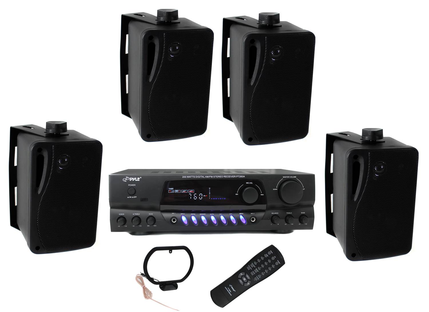 Pyle PLMR24B 3.5" 200W Box Speakers 4 Pack & PT260A Home Digital Stereo Receiver - VMInnovations
