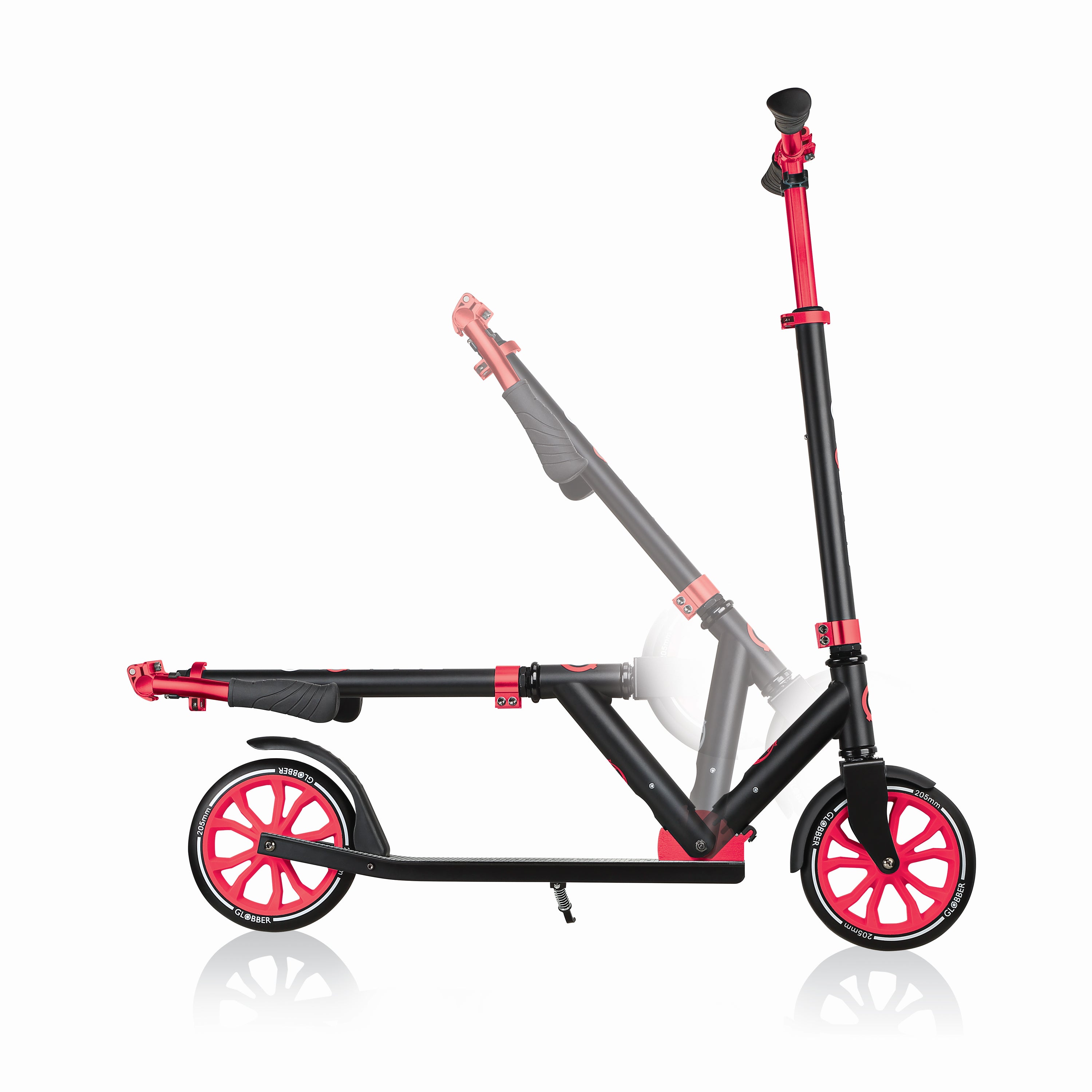 Globber NL 500-205 Foldable 2-Wheel Kick Scooter, Red and Helmet, Glossy Black