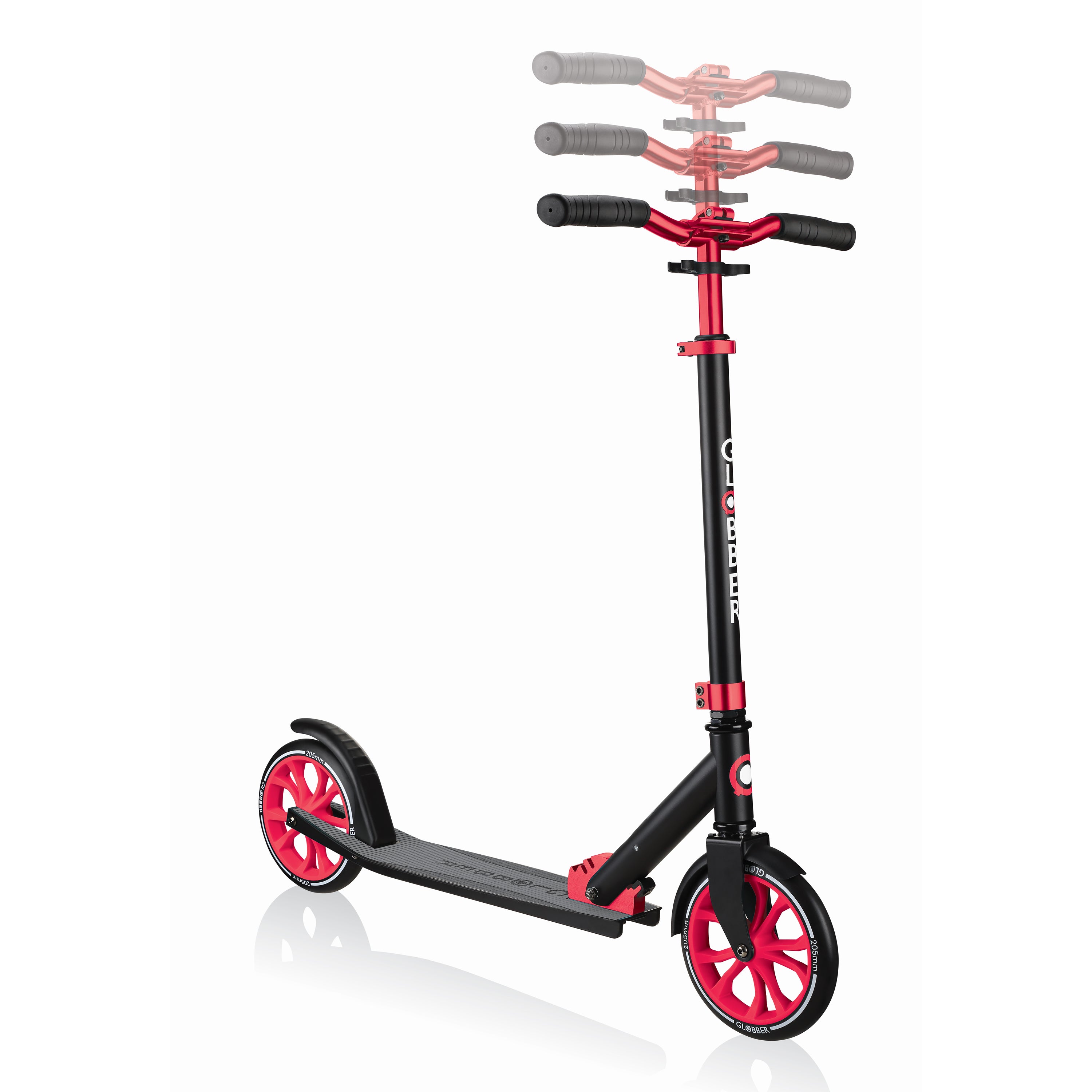 Globber NL 500-205 Foldable 2-Wheel Kick Scooter, Red and Helmet, Glossy Black