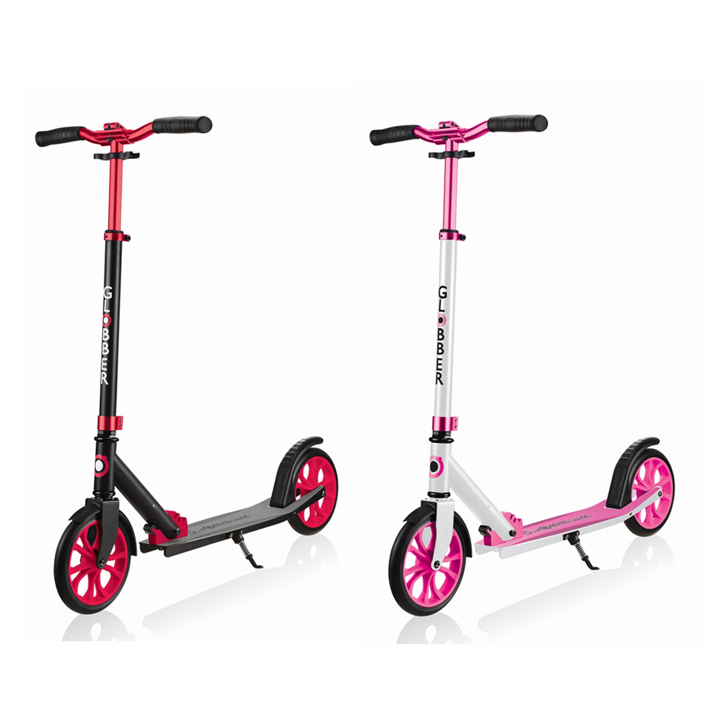 Globber Adjustable Foldable 2-Wheel Kick Scooter Set, Red and Pink (2 Pack)