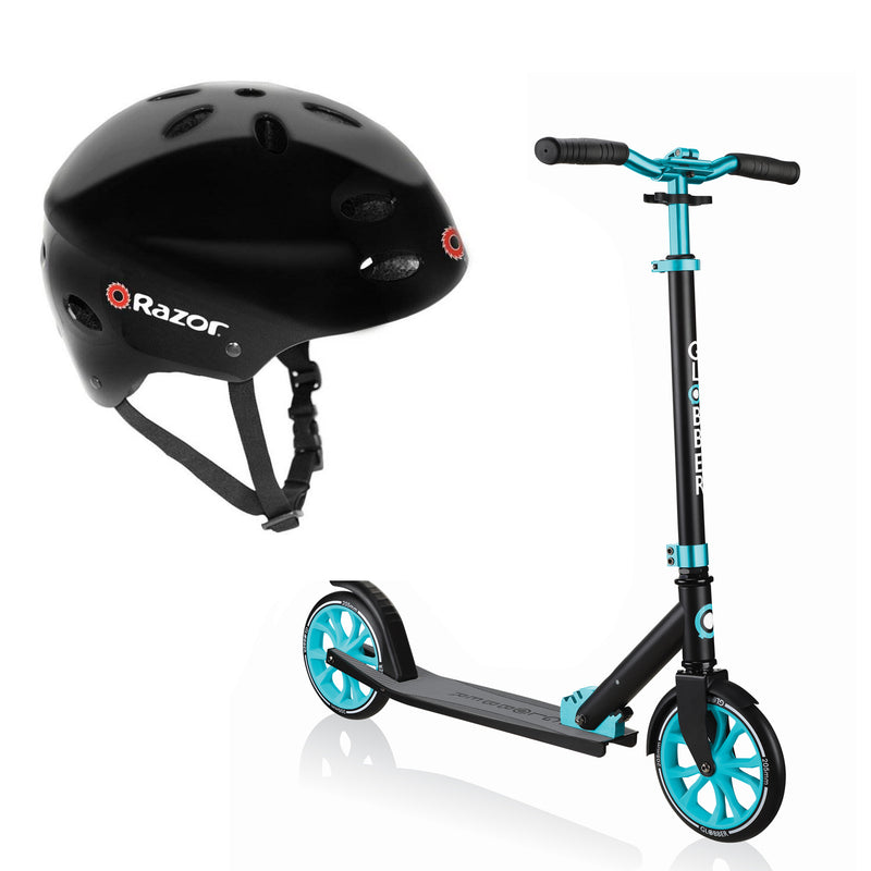 Globber NL Foldable 2-Wheel Kick Scooter and Kids Outdoor Scooter Helmet