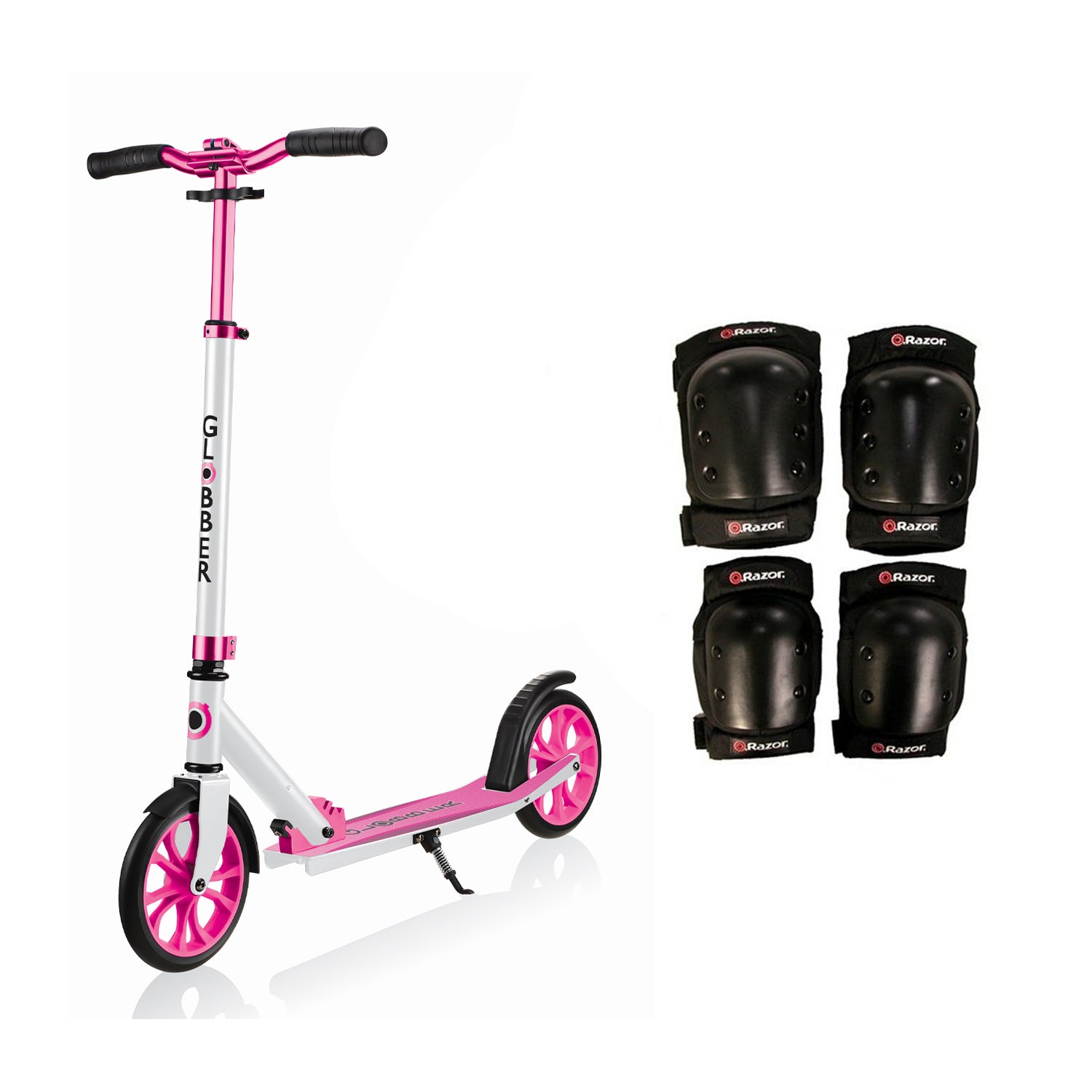 Globber NL 684-110 2-Wheel Kick Scooter, Red and Razor Elbow & Knee Pad Set