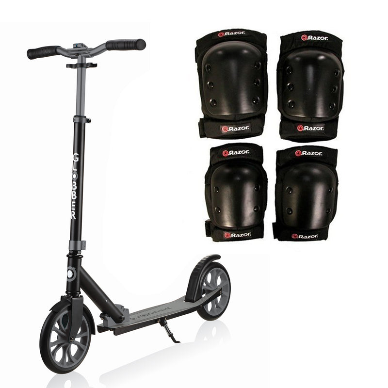 Globber NL Foldable 2-Wheel Kick Scooter with Sport Elbow & Knee Pad Set