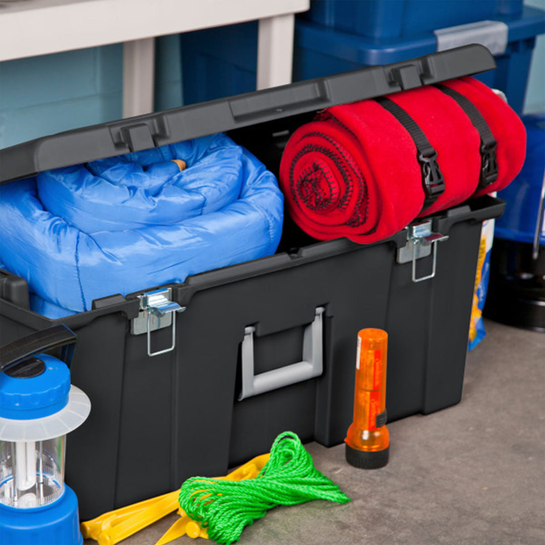 Sterilite Wheeled Footlocker, Plastic Utility Storage Container, Black, 3 Pack