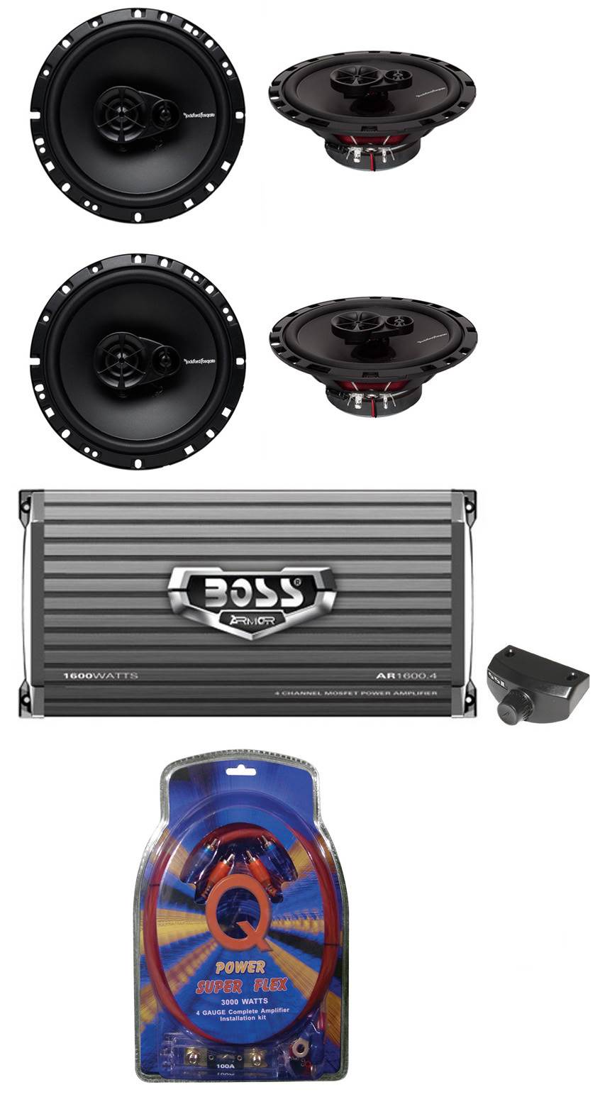 4 Rockford Fosgate R165X3 6.5" 3-Way Car Speakers& Boss 4 CH Amplifier& Amp Kit