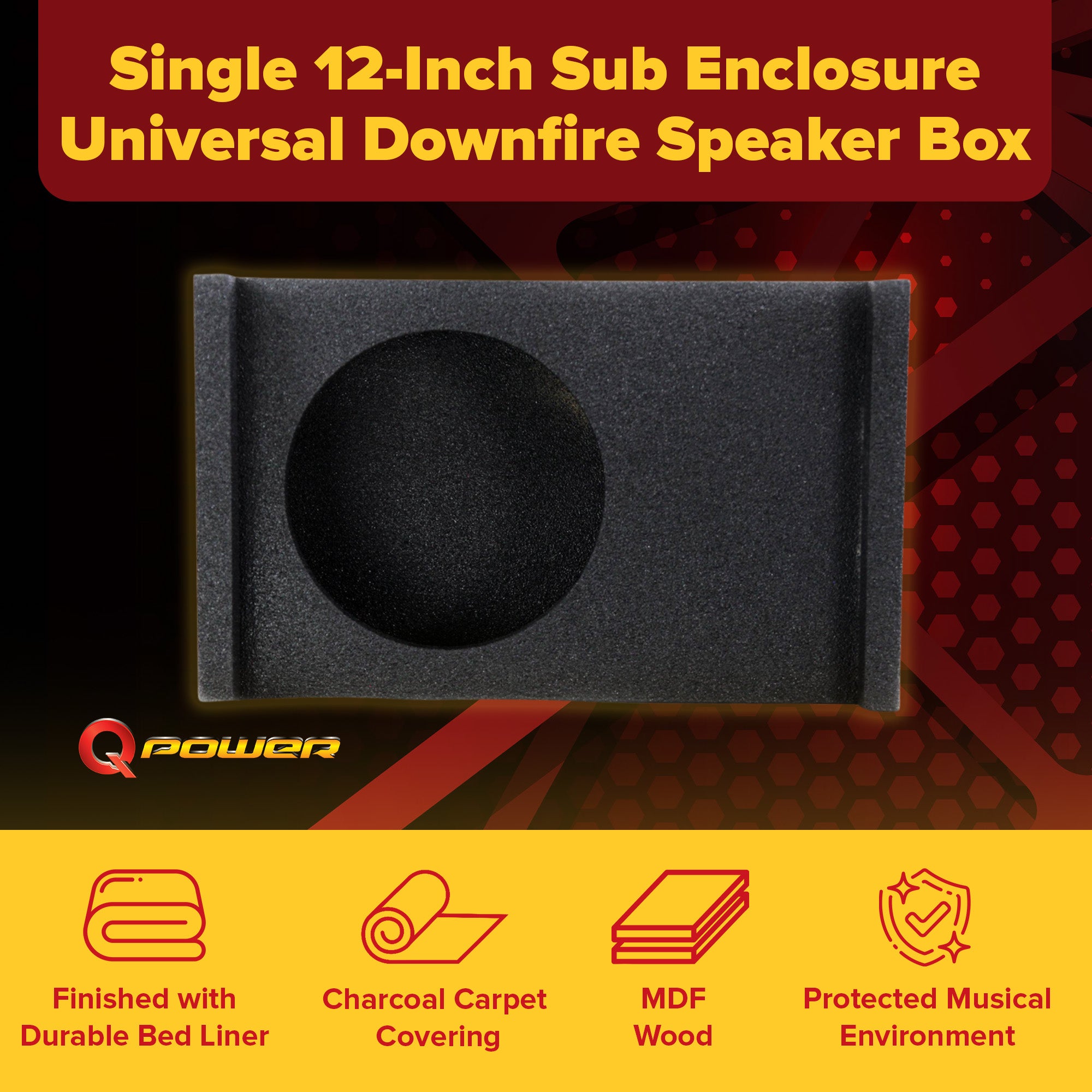 Q-Power Single 12" Universal Downfire/Behind Seat Shallow Sub Box (Used) - VMInnovations