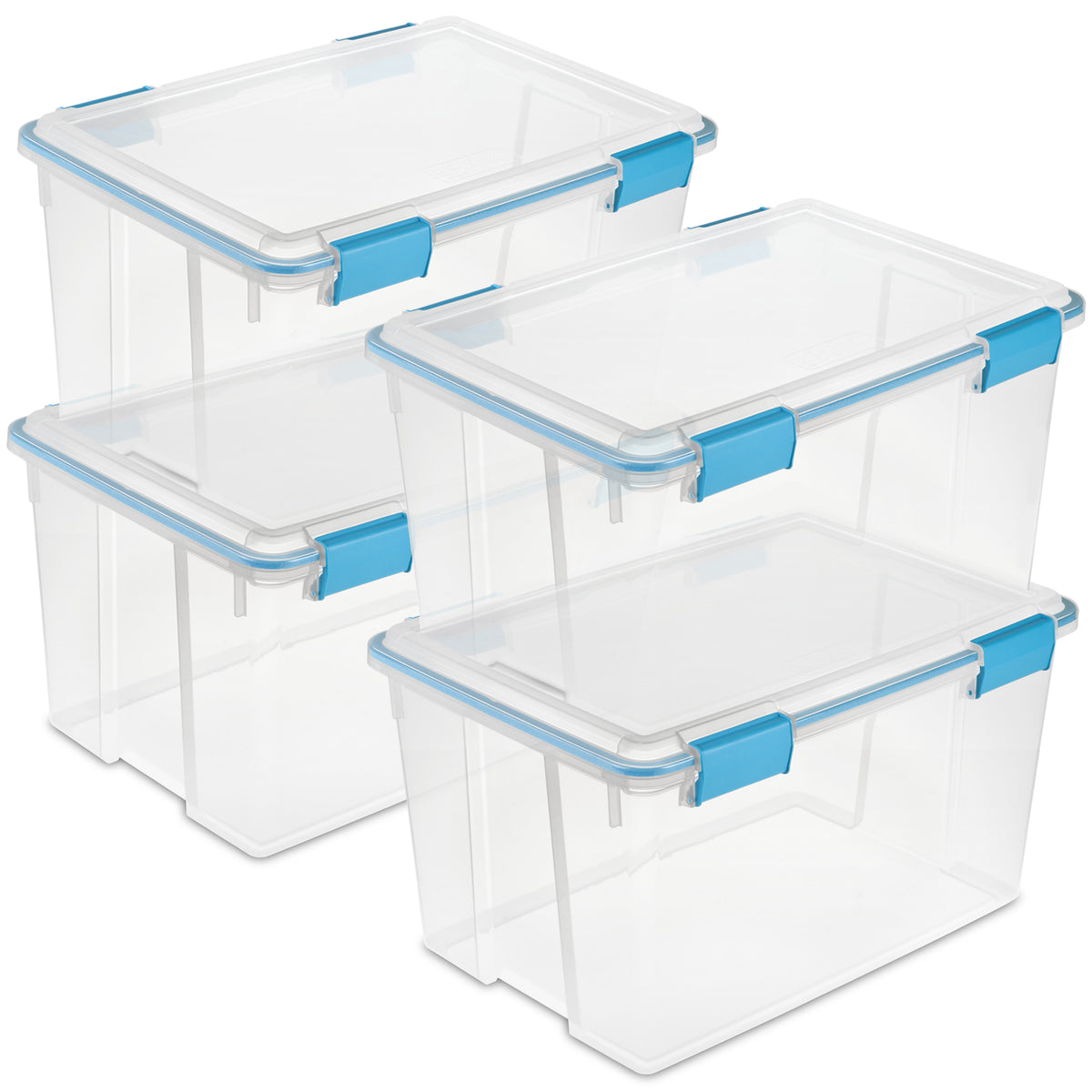 4-Pk Sterilite 54 Quart Clear Gasket Box with Blue Latches (Open Box)