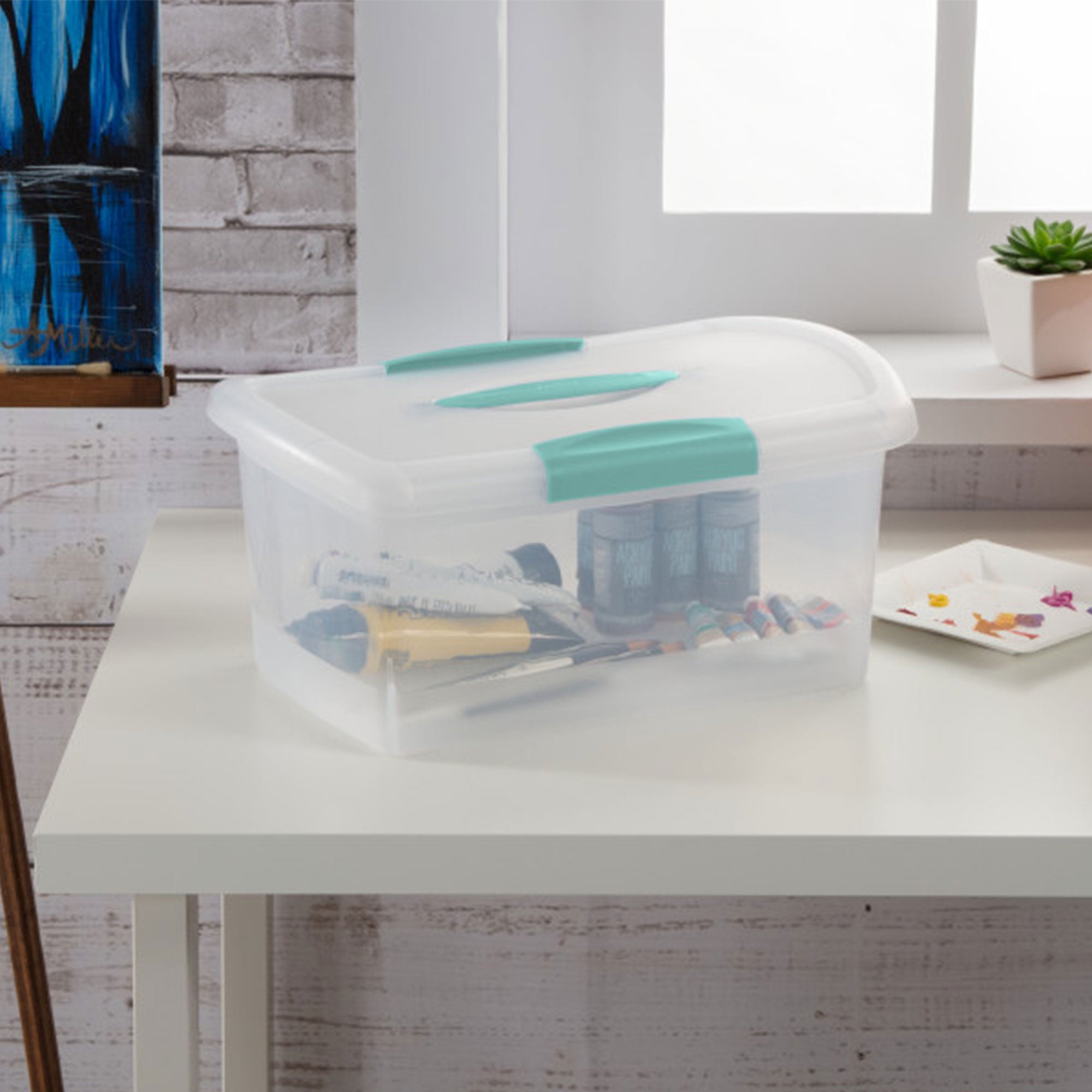 Sterilite 6 Pack Stackable Storage Bin, Latch Lid, Medium Nesting ShowOff, Clear - VMInnovations