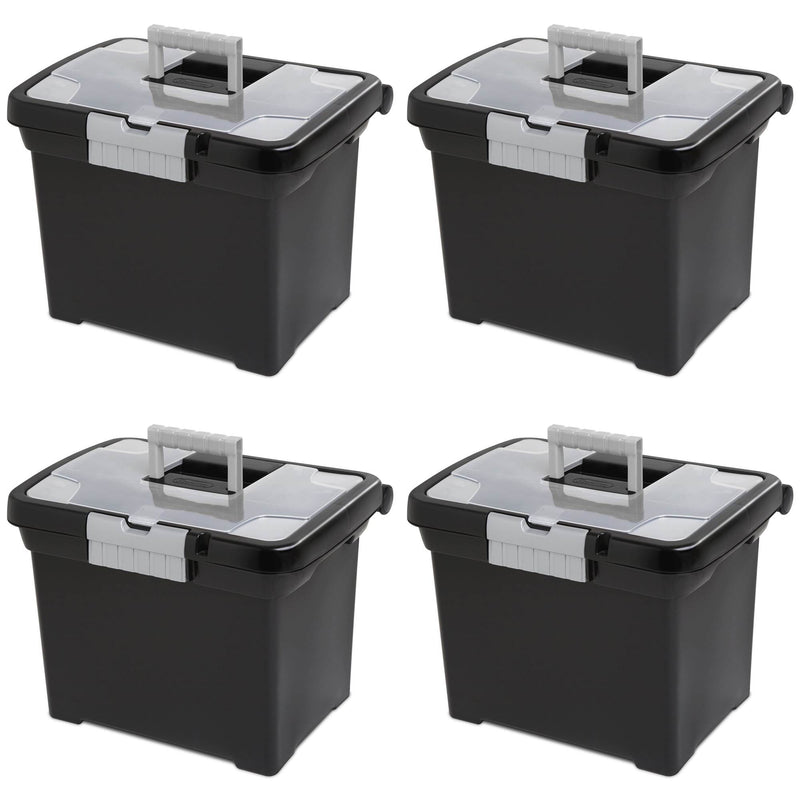 Sterilite Portable Lockable File Box w/ Extra Compartment & Handle (4 Pack)