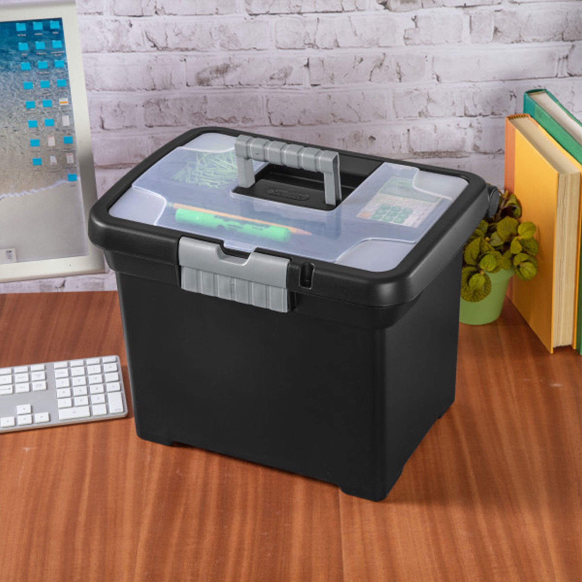 Sterilite Portable Lockable File Box w/ Extra Compartment & Handle (4 Pack) - VMInnovations
