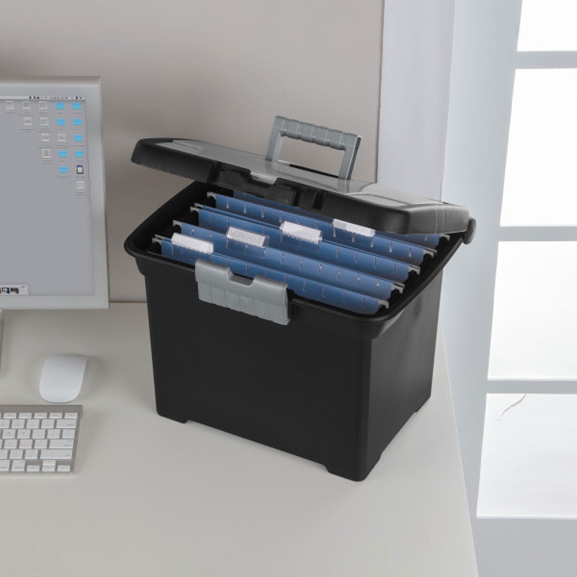 Sterilite Portable Lockable File Box w/ Extra Compartment & Handle (4 Pack) - VMInnovations
