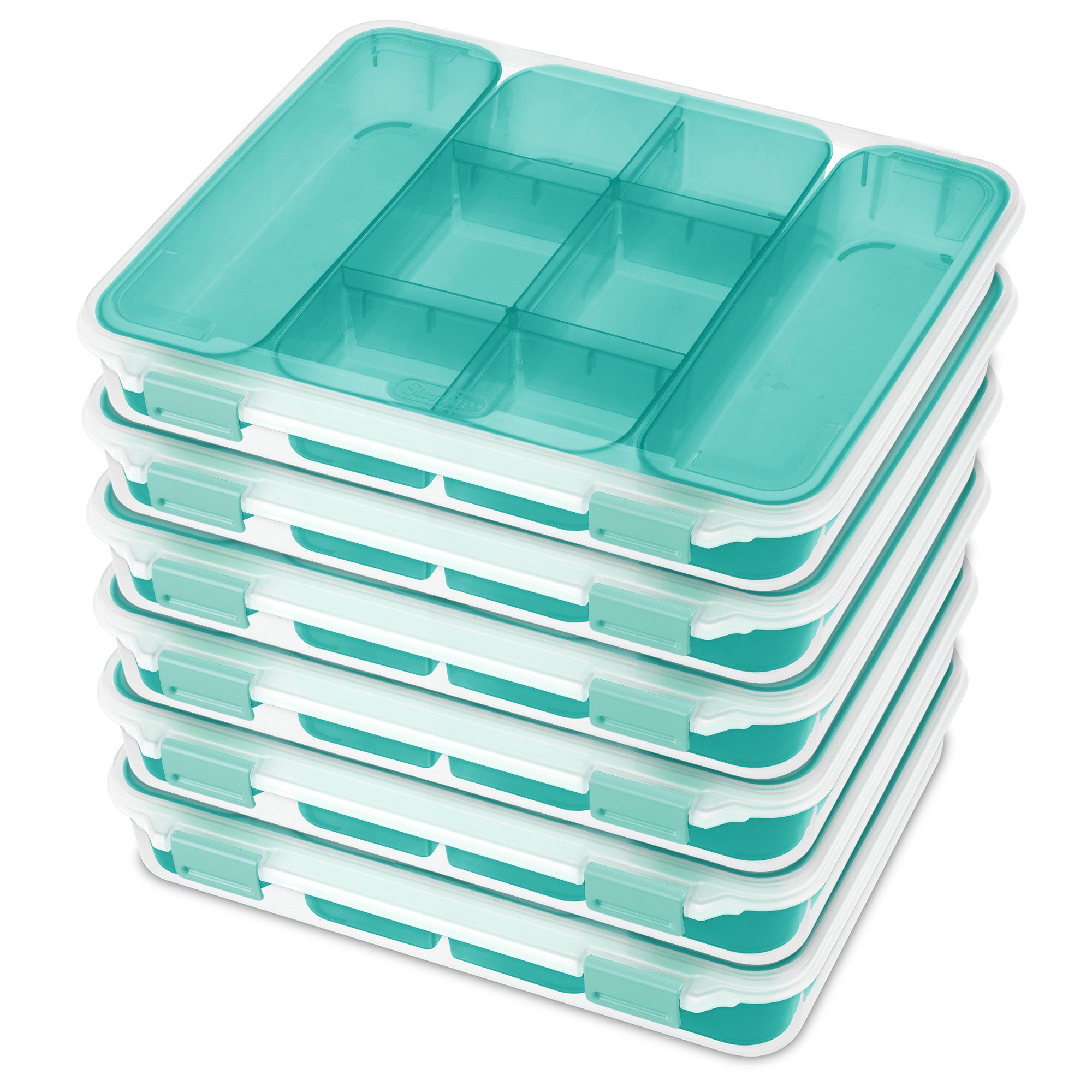 Sterilite Divided Case Stackable Plastic Small Storage Lidded Container, 6 Pack - VMInnovations