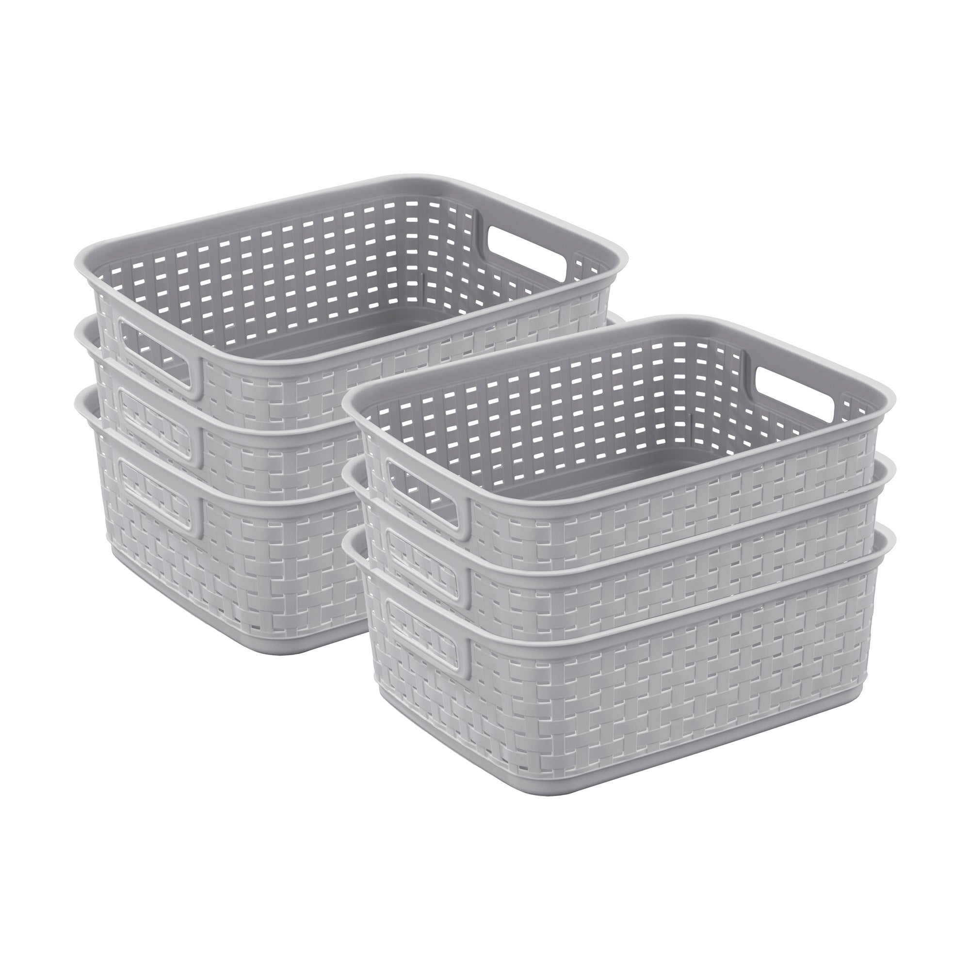 Sterilite Short Weave Wicker Pattern Storage Container Basket, Gray (6 Pack) - VMInnovations