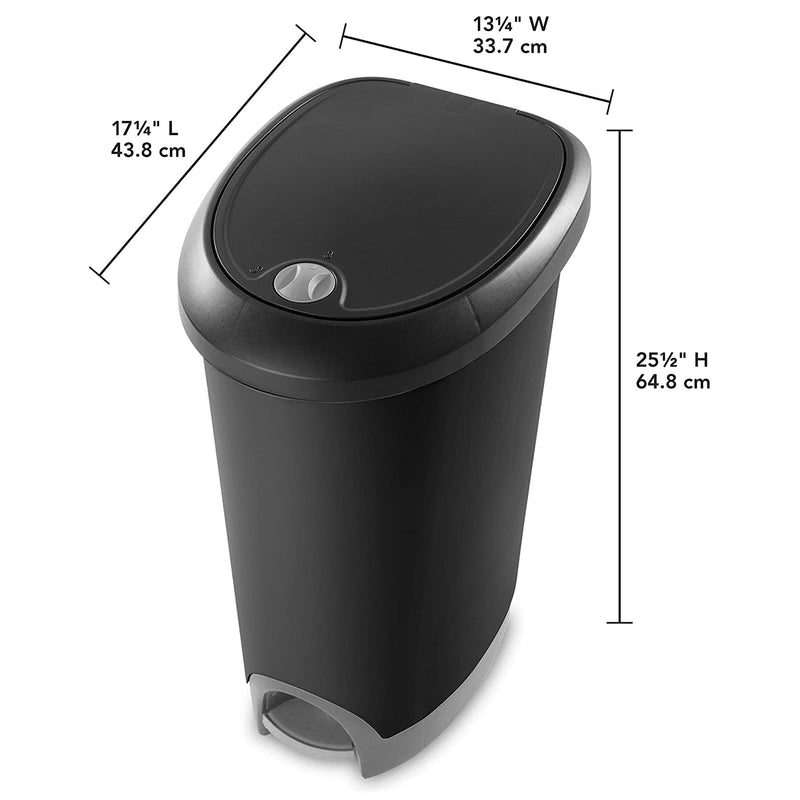 Sterilite 12.6 Gallon Locking Lid Step On Kitchen Wastebasket Trashcan, 2 Pack