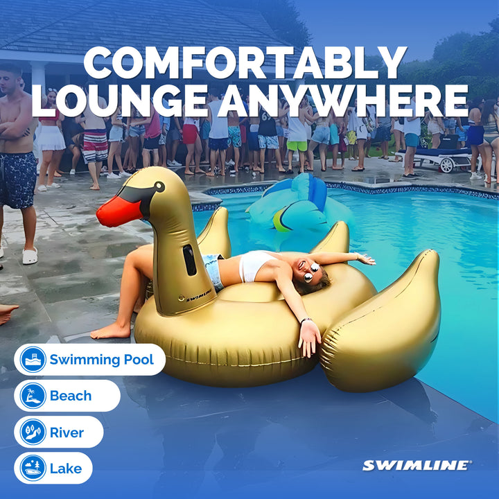 Swimline 90701 Giant 78" Inflatable Golden Swan Ride-On Pool Float Raft, Gold - VMInnovations