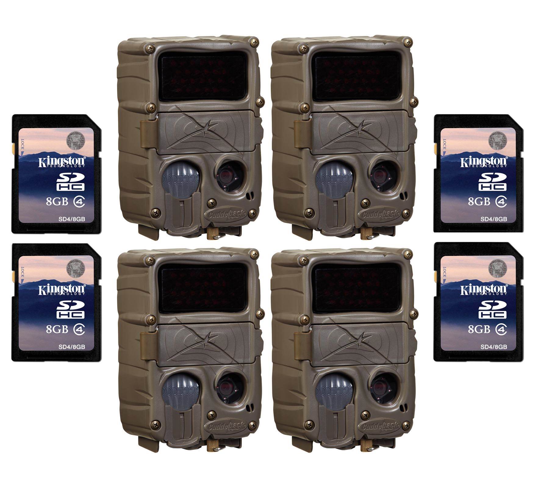 (4) CUDDEBACK C3 No Glow 20MP Black Flash Xchange IR Game Cameras + SD Cards